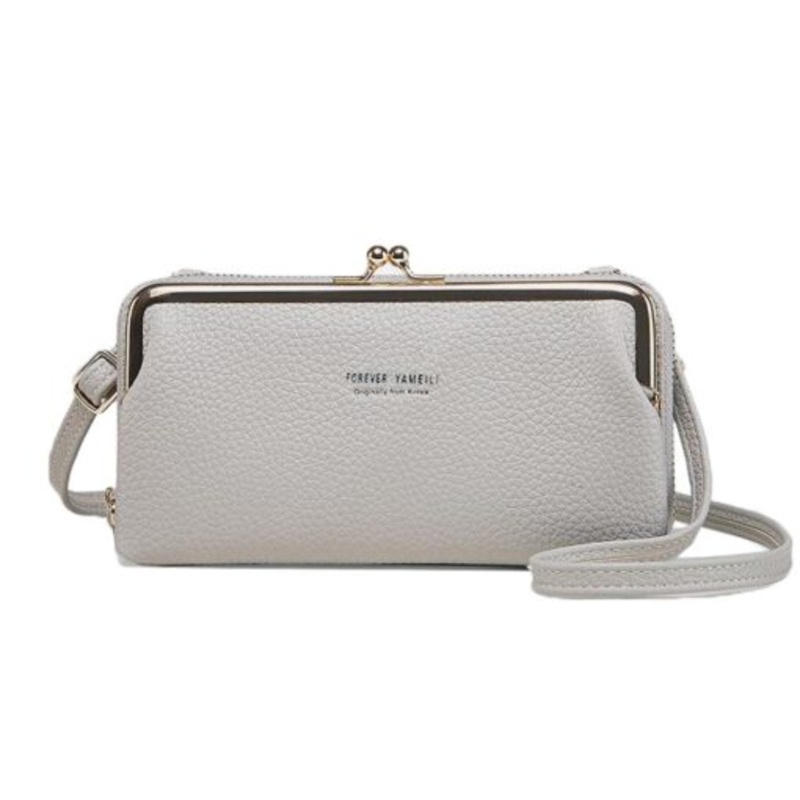 Women Crossbody Leather Clutch Bag Cellphone Wristlet Purse Wallet  Grey