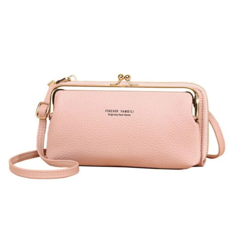 Women Crossbody Leather Clutch Bag Cellphone Wristlet Purse Wallet  Pink