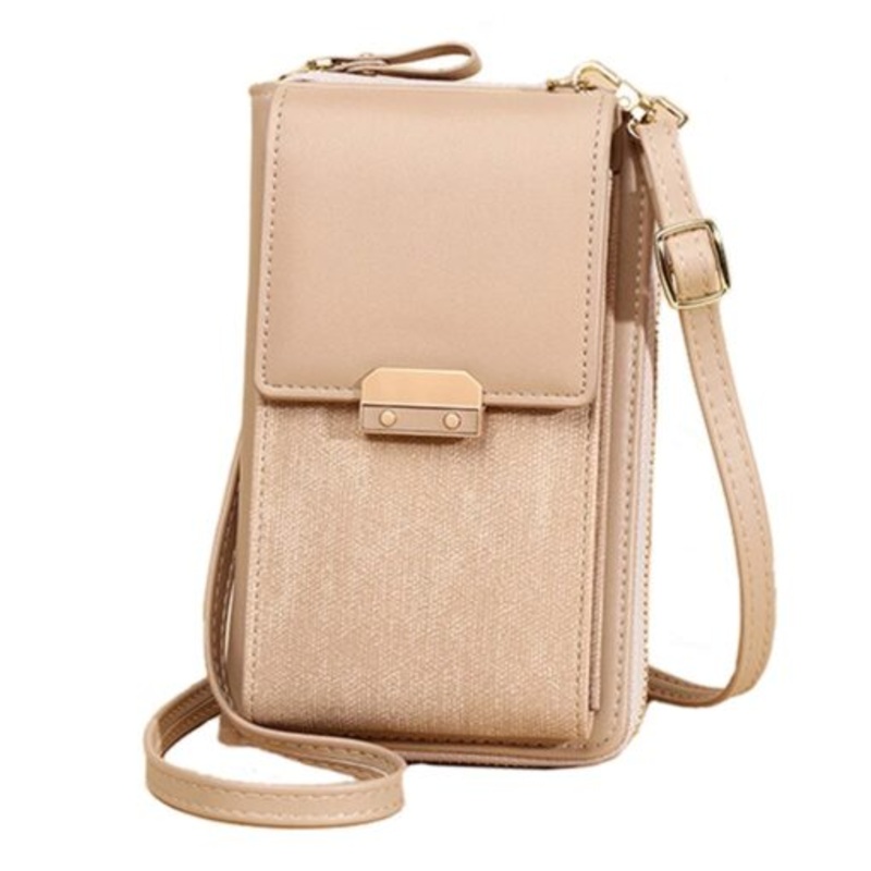 Women Crossbody Leather Shoulder Bag Cellphone Purse Wallet  Apricot