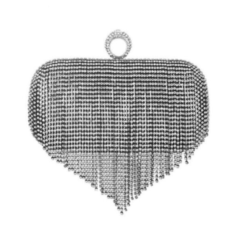 Women Crystal Tassel Clutch Purses Evening Bag  Black