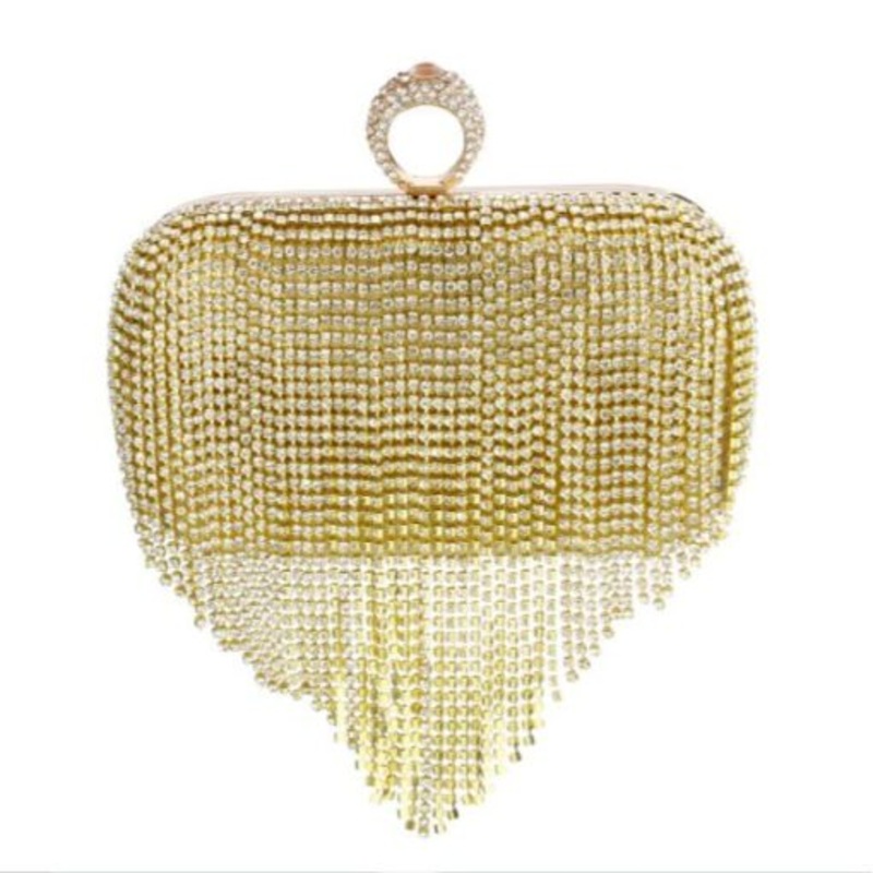Women Crystal Tassel Clutch Purses Evening Bag  Gold