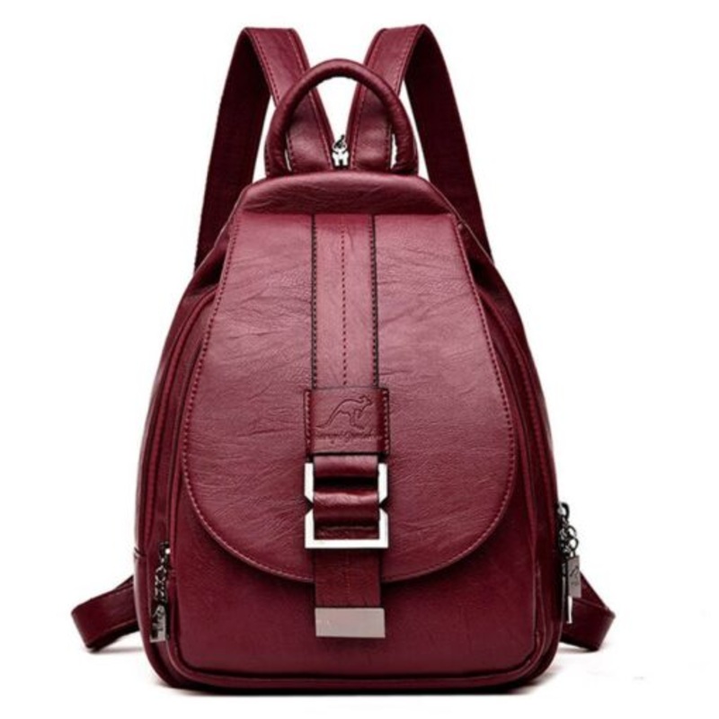 Women Faux Leather Vintage Travel Ladies Backpack  Red