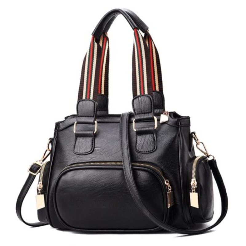Women PU Leather Handbag Shoulder Messenger Satchel Crossbody Bags-Black