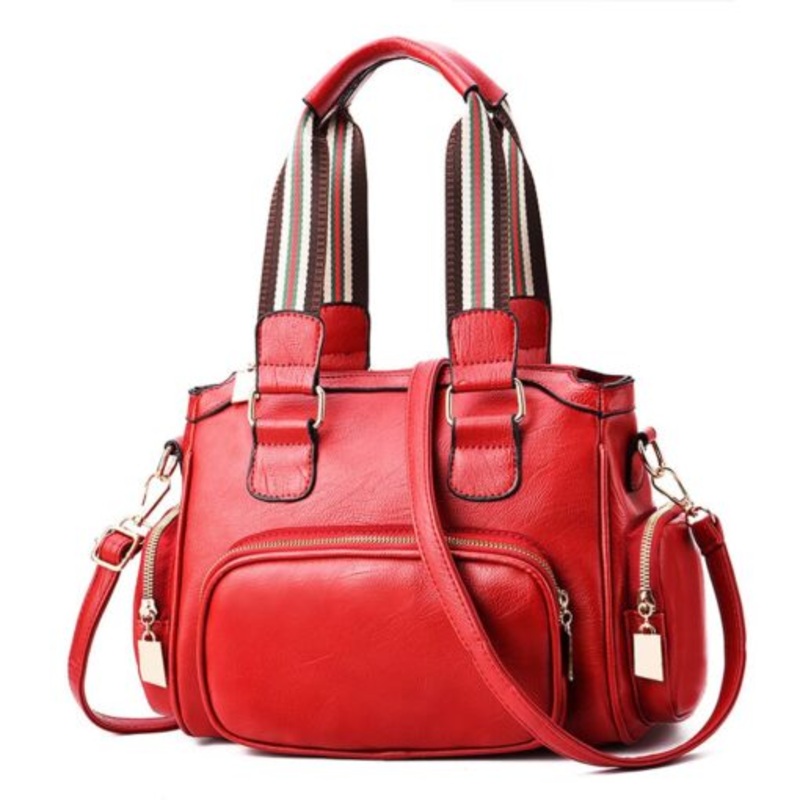 Women PU Leather Handbag Shoulder Messenger Satchel Crossbody Bags-Red