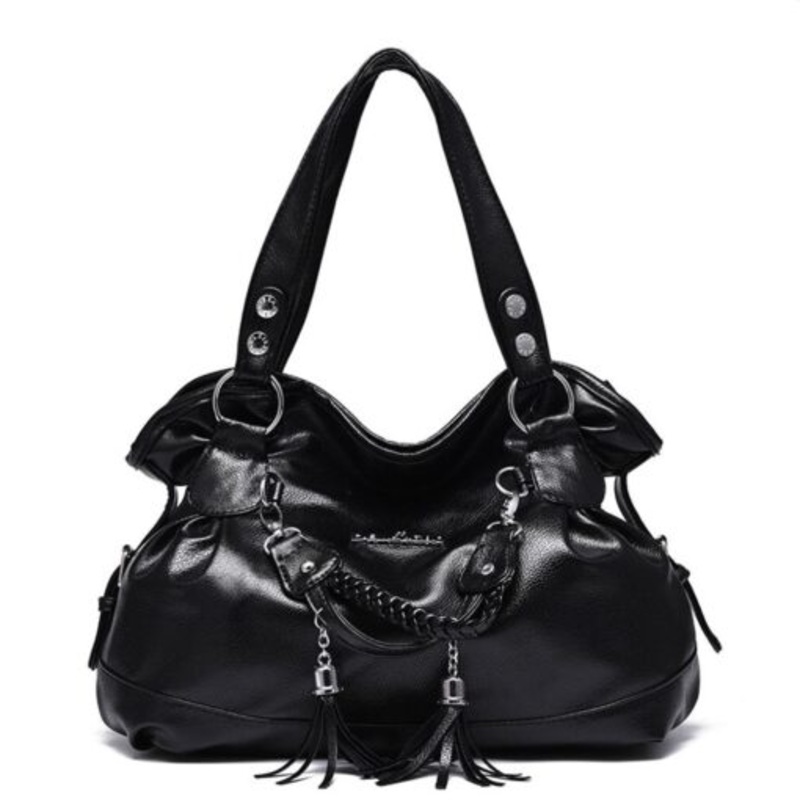 Womens Casual Soft Leather Satchel Handbag Shoulder Bag  Black