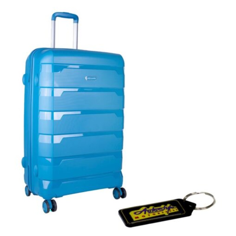 Voyager Pacific 4 Wheel Carry On Large Trolley Bag  Blue & Gel Key Holder