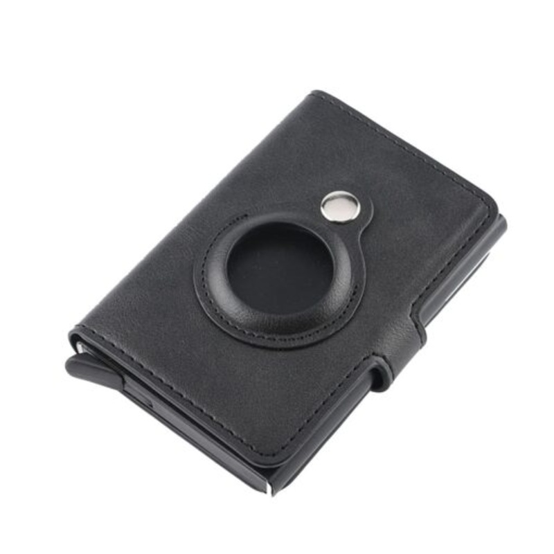 Wallet Slim Design Aluminum Alloy and PU Security Credit Card Holder Air tag  Black