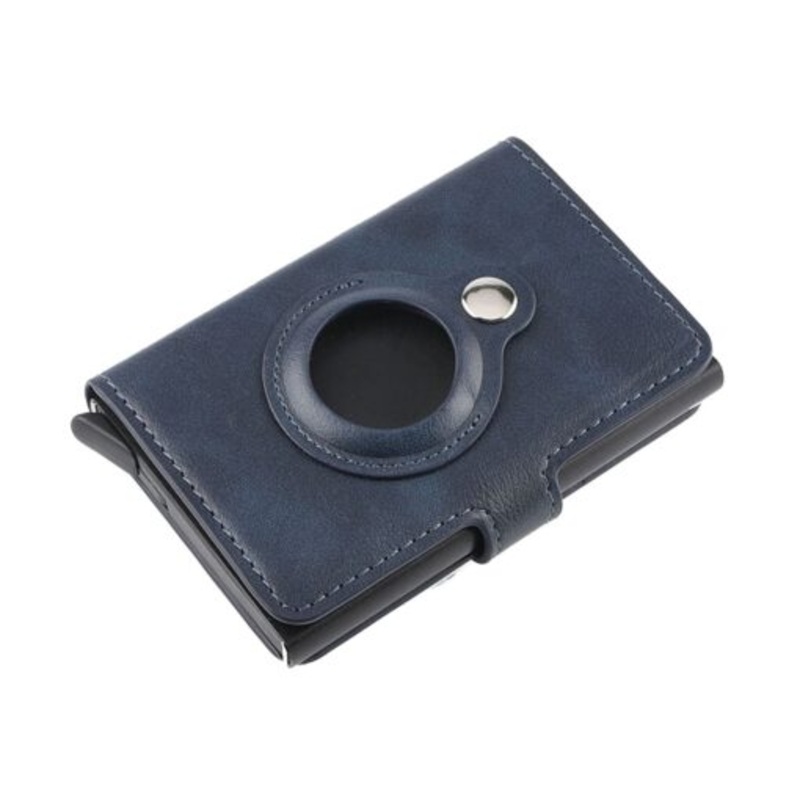 Wallet Slim Design Aluminum Alloy and PU Security Credit Card Holder Air tag  Blue