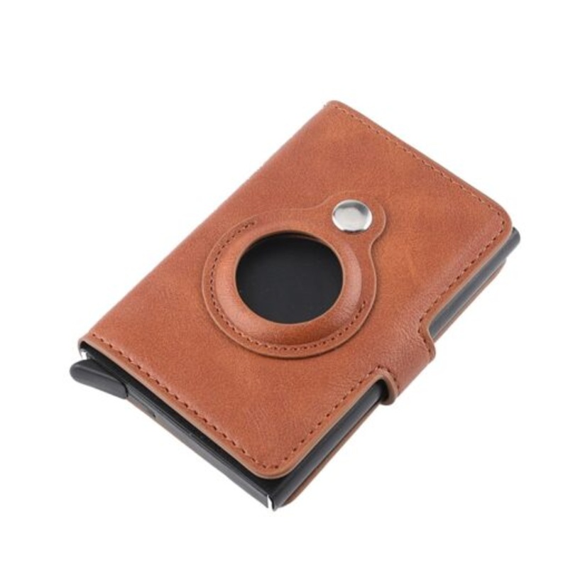 Wallet Slim Design Aluminum Alloy and PU Security Credit Card Holder Air tag  Brown