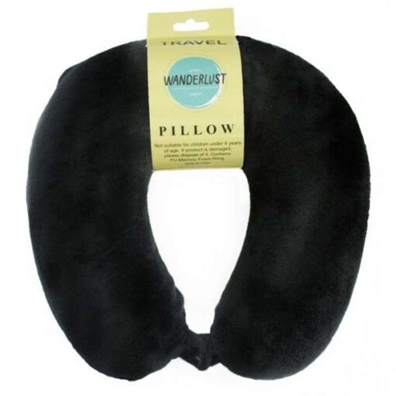 Wanderlust Plush Memory Foam Travel Neck Pillow  Black