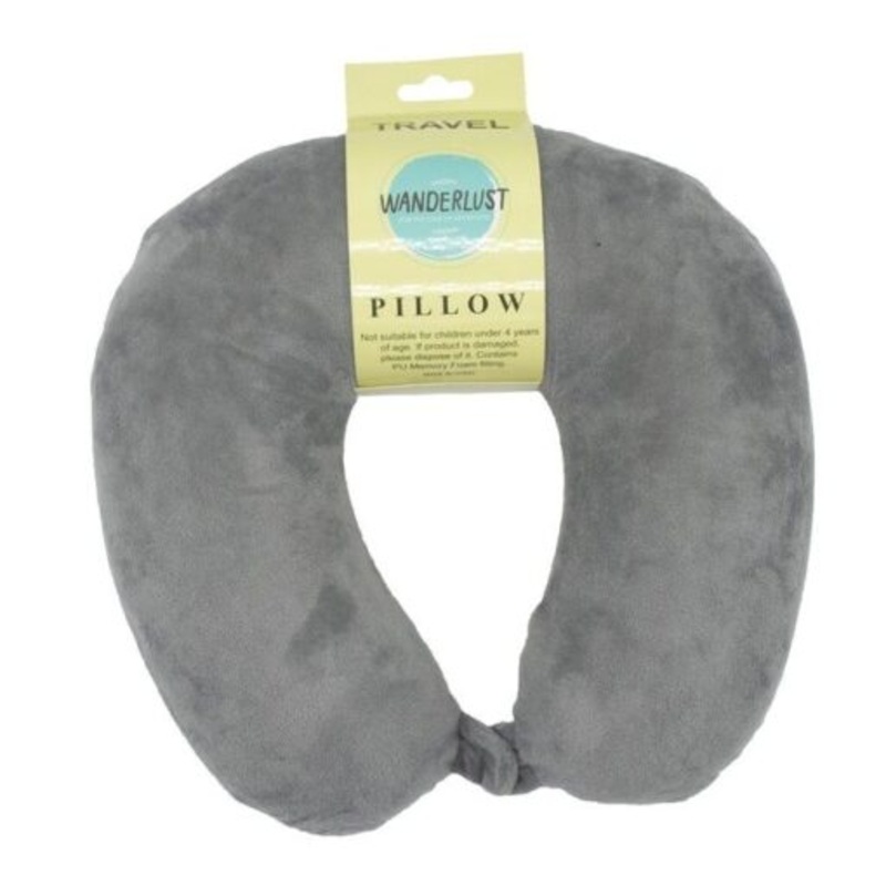 Wanderlust Plush Memory Foam Travel Neck Pillow  Grey