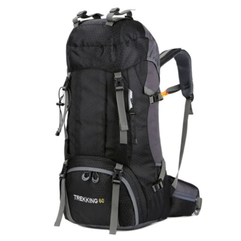Water Resistant Mountain Hiking Camping Backpack with Rain Cover  60L  Black
