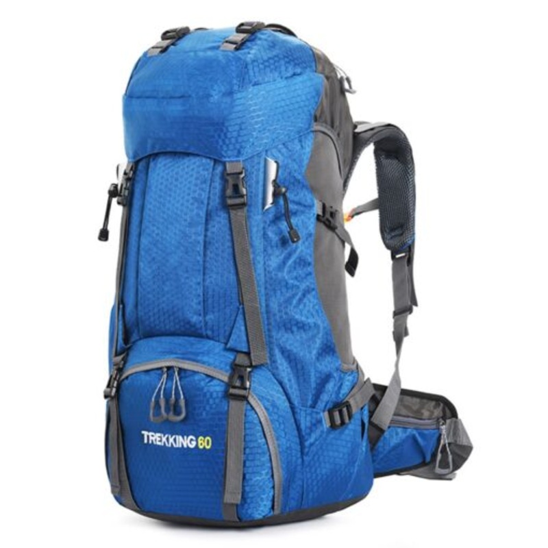 Water Resistant Mountain Hiking Camping Backpack with Rain Cover  60L  Blue