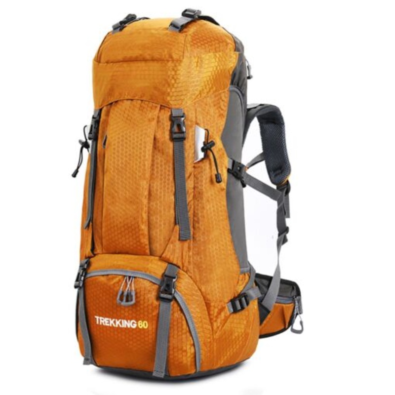 Water Resistant Mountain Hiking Camping Backpack with Rain Cover  60L  Orange