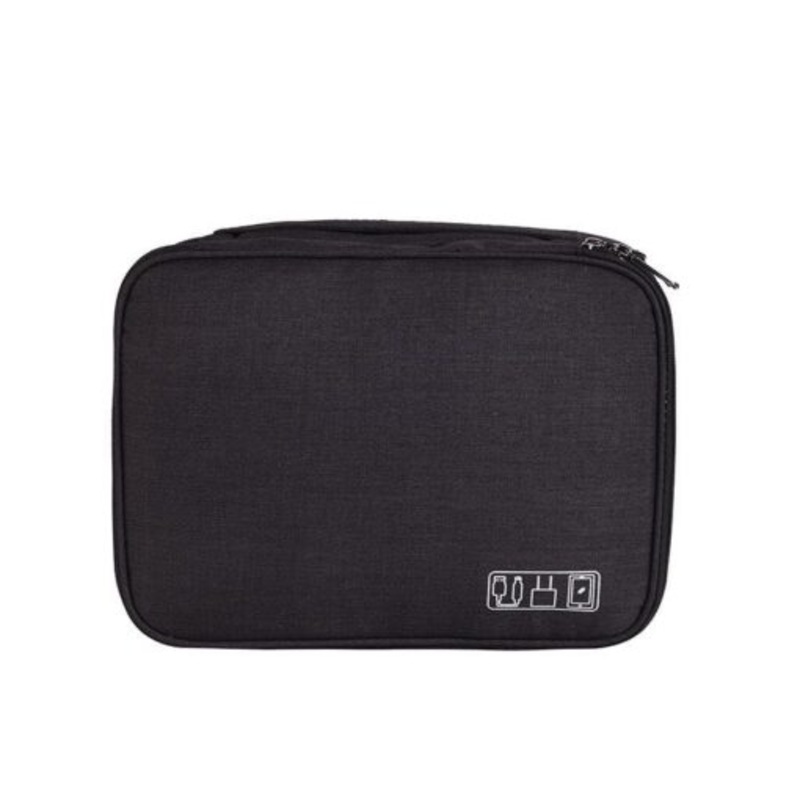 Waterproof Double Layer Electronics Cable Tablet Travel Organizer Bag  Black