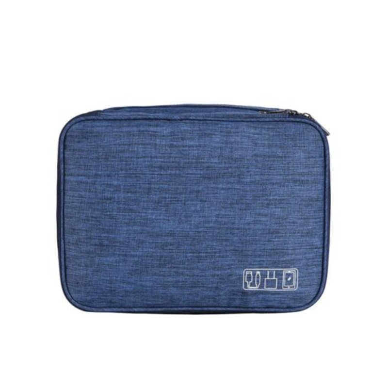 Waterproof Double Layer Electronics Cable Tablet Travel Organizer Bag  Blue