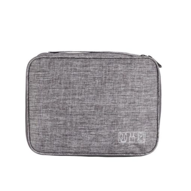 Waterproof Double Layer Electronics Cable Tablet Travel Organizer Bag  Grey
