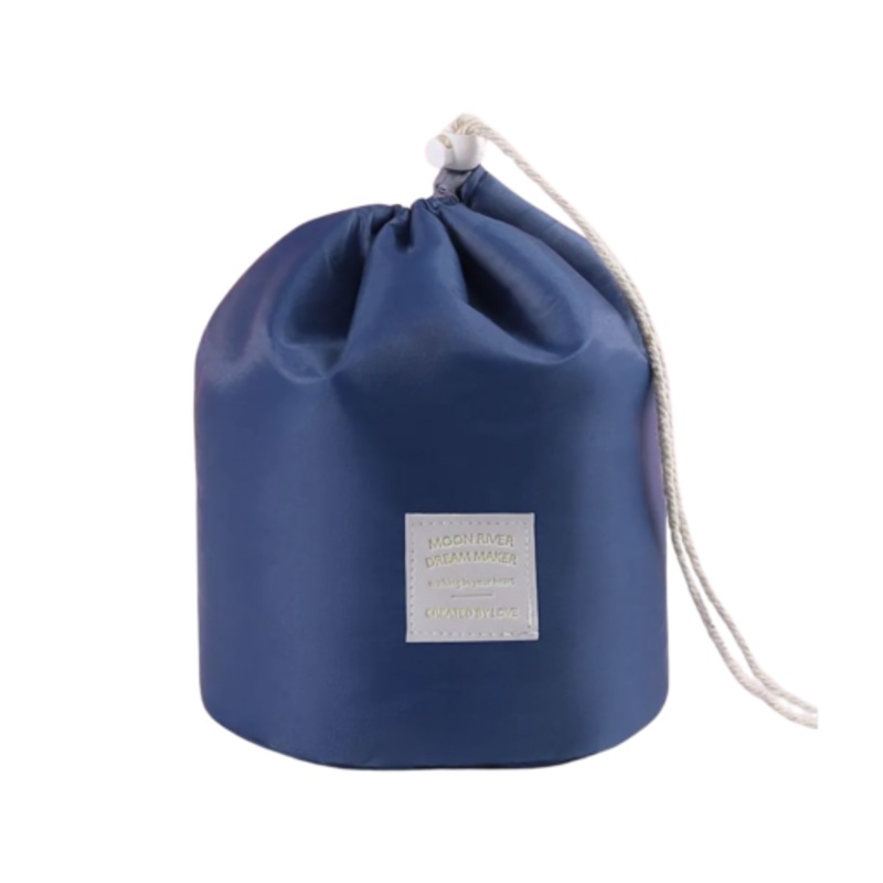 Waterproof Drawstring Barrel Cosmetic Organiser with Pouch  Navy