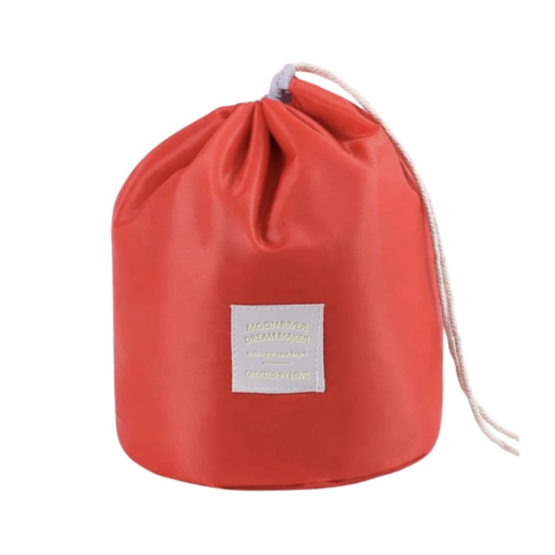 Waterproof Drawstring Barrel Cosmetic Organiser with Pouch  Red