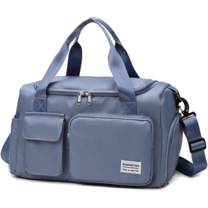 Waterproof Duffel Bag with Multiple Compartments & Strap  Misty Blue