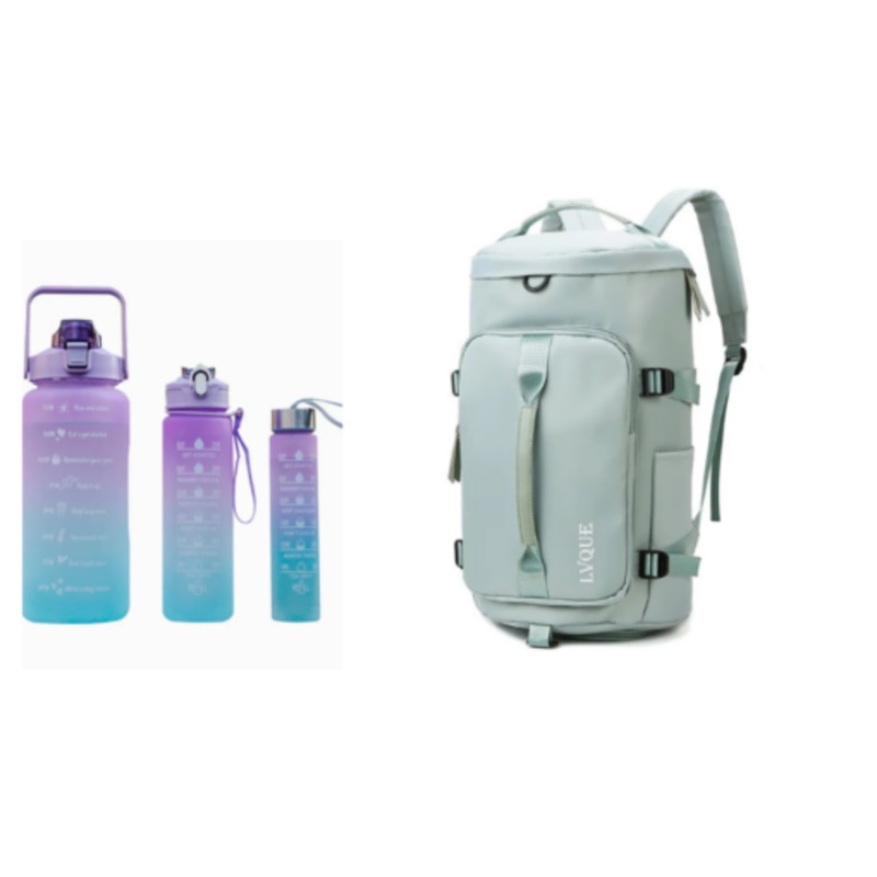 Waterproof Duffle Backpack Gym Travel Bag with 3 Piece Bottle  Mint Green