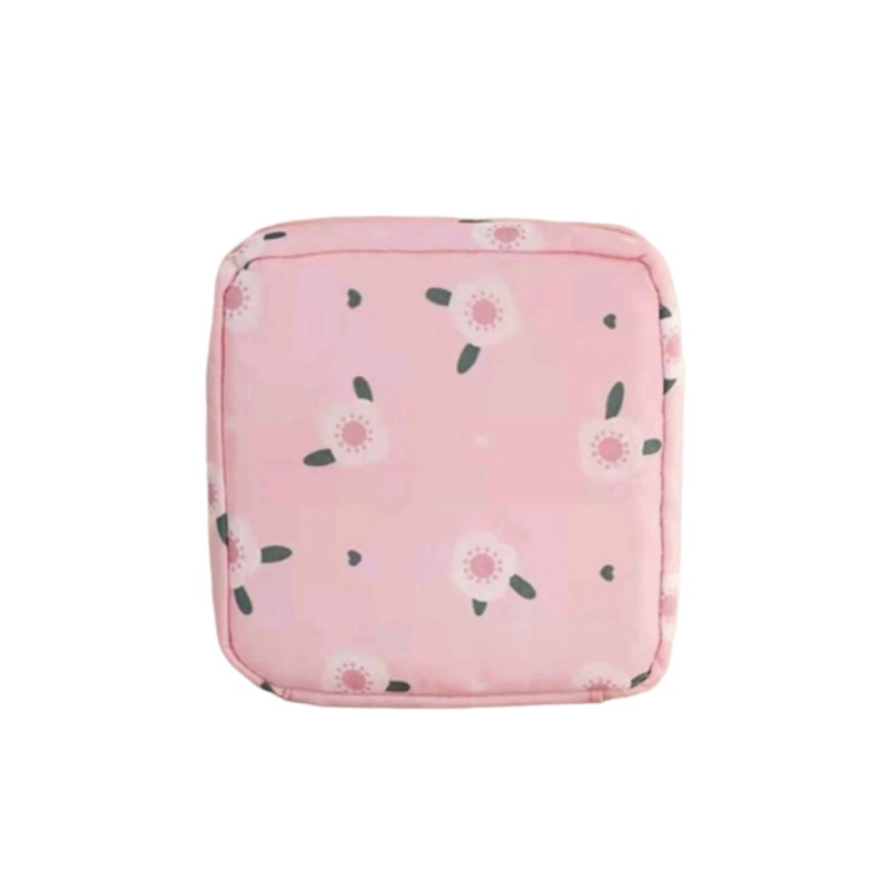 Waterproof Floral Tampon And Sanitary Pad Pouch Storage Bag  Pink