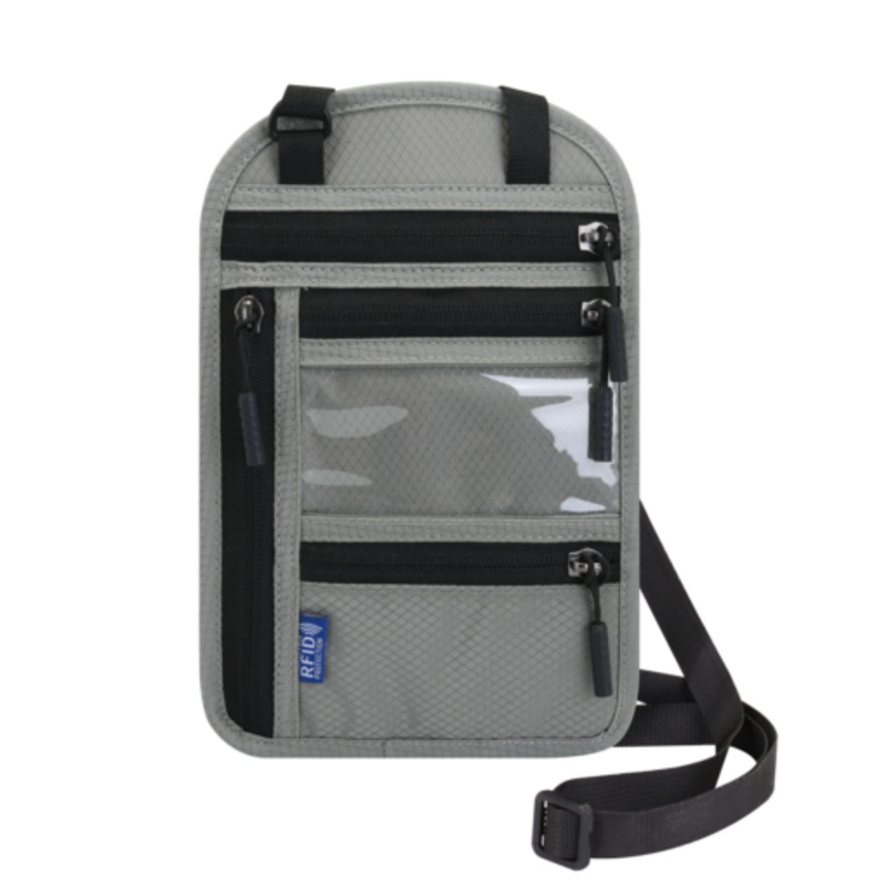 Waterproof Travel Neck Wallet with RFID-Blocking Passport Holder  Grey
