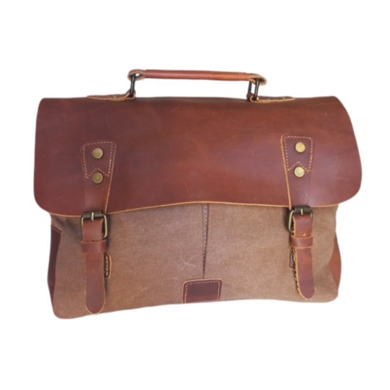 Vivace Brown Leather and Canvas 13 Laptop Bag