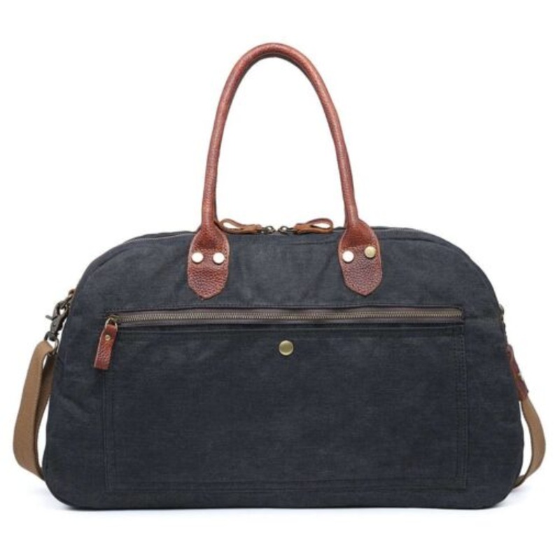 Vivace  Canvas and Genuine Leather Overnight Bag  Grey