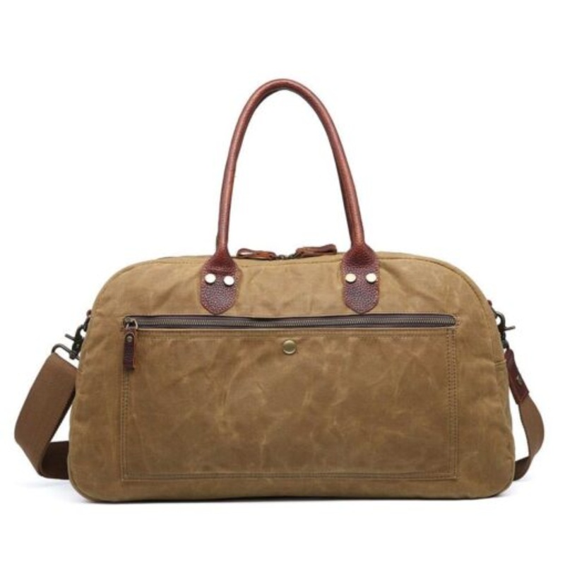 Vivace  Canvas and Genuine Leather Overnight Bag  Khaki