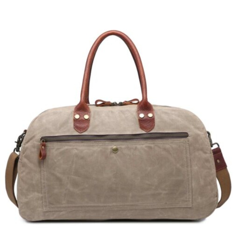 Vivace  Canvas and Genuine Leather Overnight Bag  LIGHT COFFEE