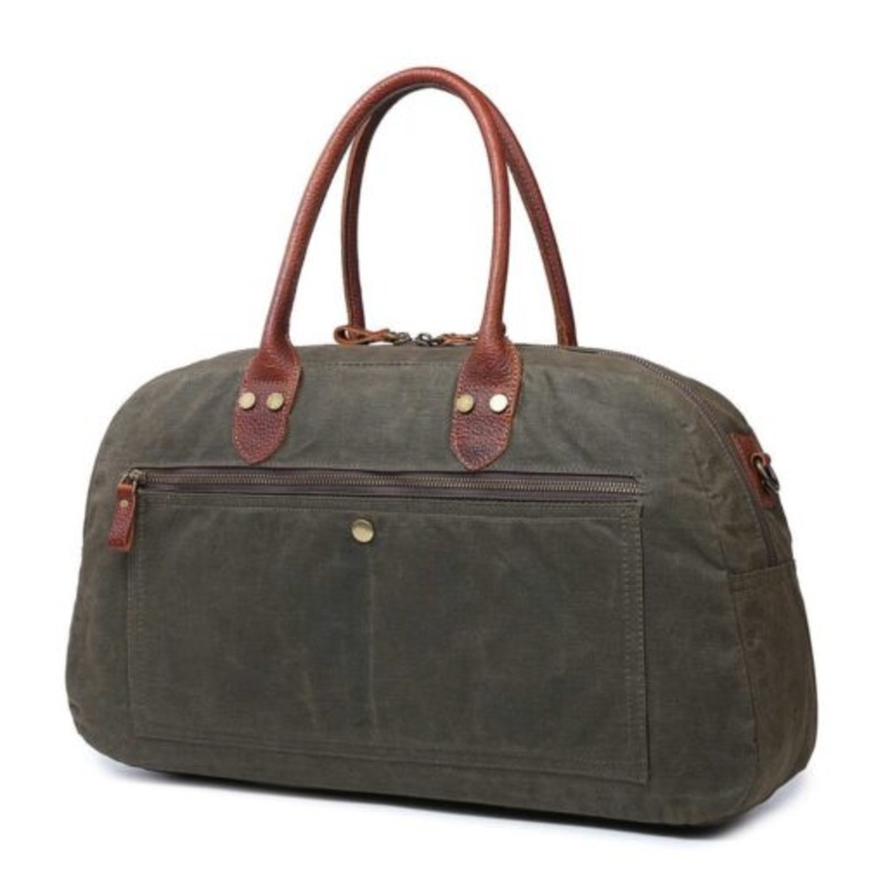 Vivace  Canvas and Genuine Leather Overnight Bag  Military