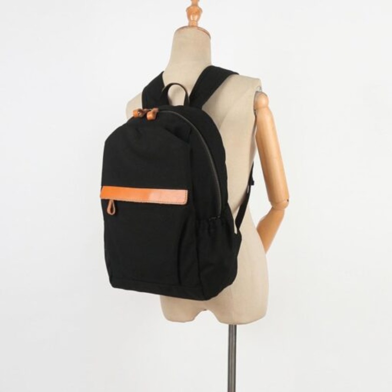Vivace Canvas and Leather Laptop Backpack  Black
