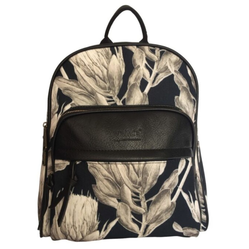 Vivace  Canvas Floral Laptop Backpack  Black