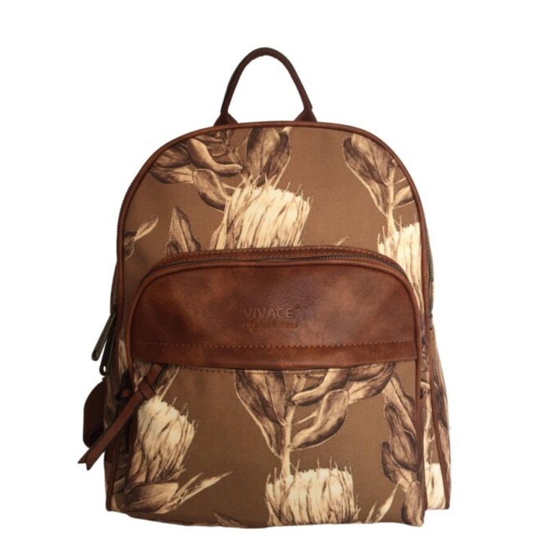 Vivace  Canvas Floral Laptop Backpack  Brown