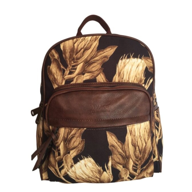 Vivace  Canvas Floral Laptop Backpack  Chocolate