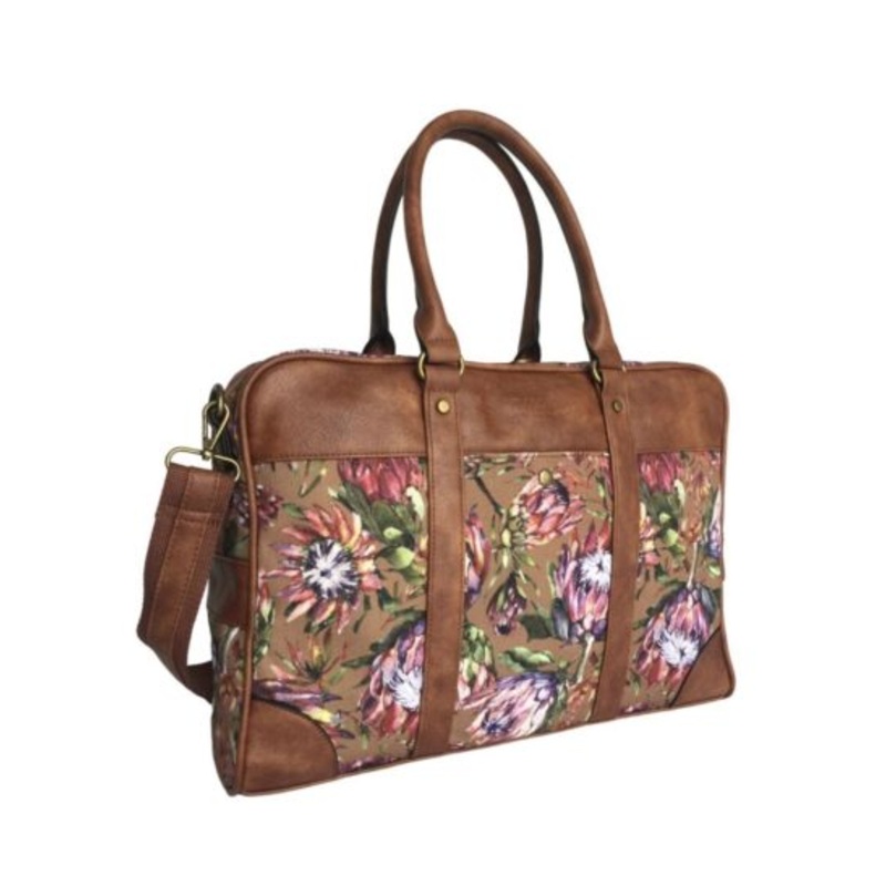 Vivace Floral Print Ladies Laptop Bag  Tan