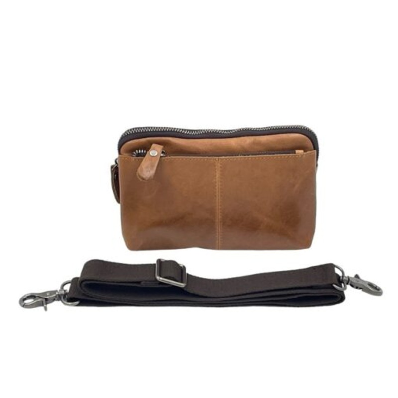 Vivace  Genuine Leather Crossbody  Moon Bag  Tan