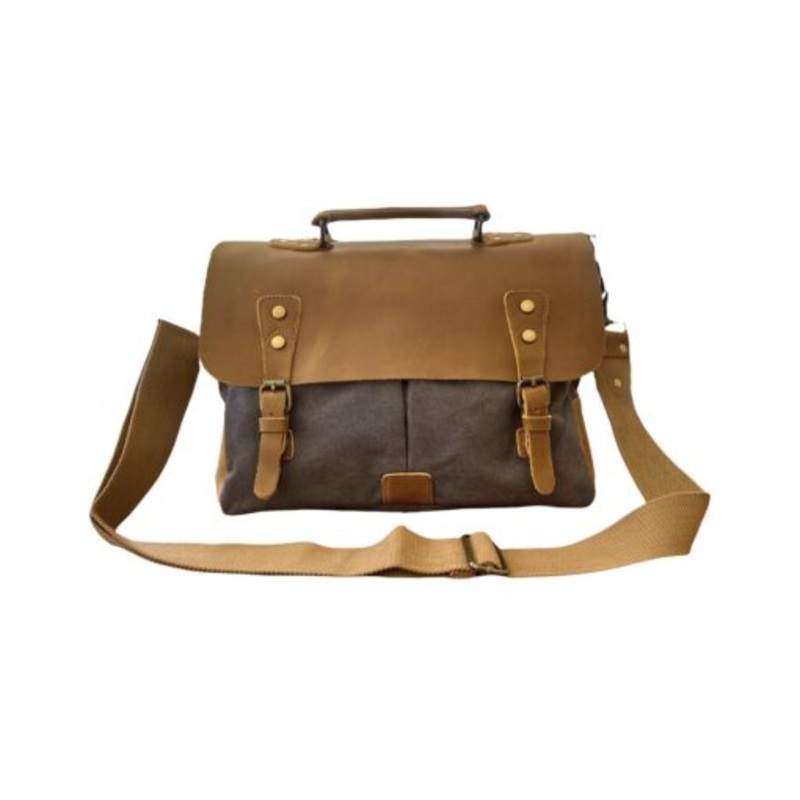 Vivace Leather and Canvas 13 Laptop Bag  Grey