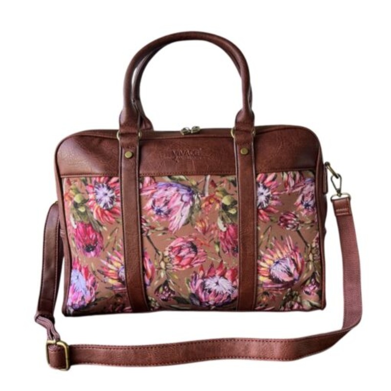 Vivace Printed Laptop Bag  Brown Pink