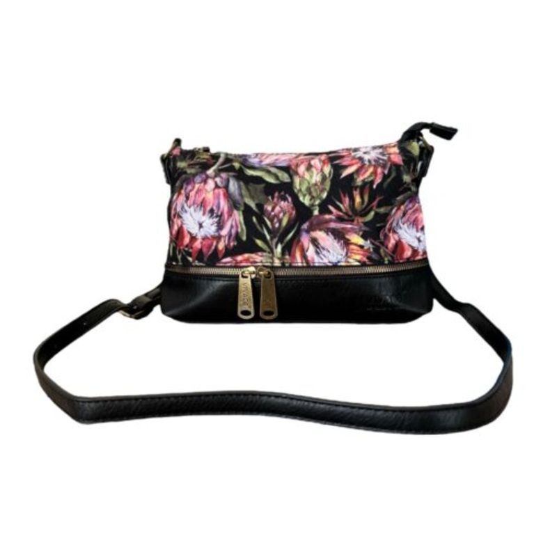 Vivace Protea Floral Crossbody Bag  Black