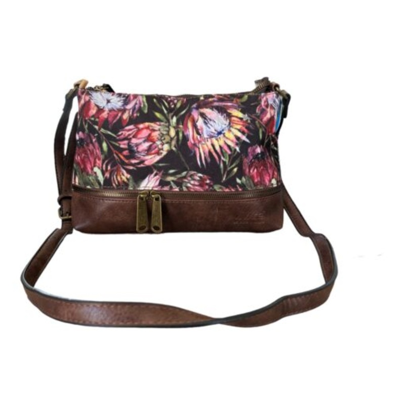 Vivace Protea Floral Crossbody Bag  Dark Brown