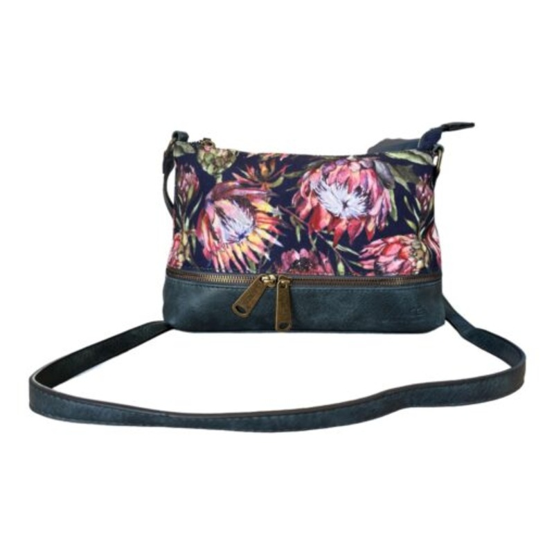Vivace Protea Floral Crossbody Bag  Navy