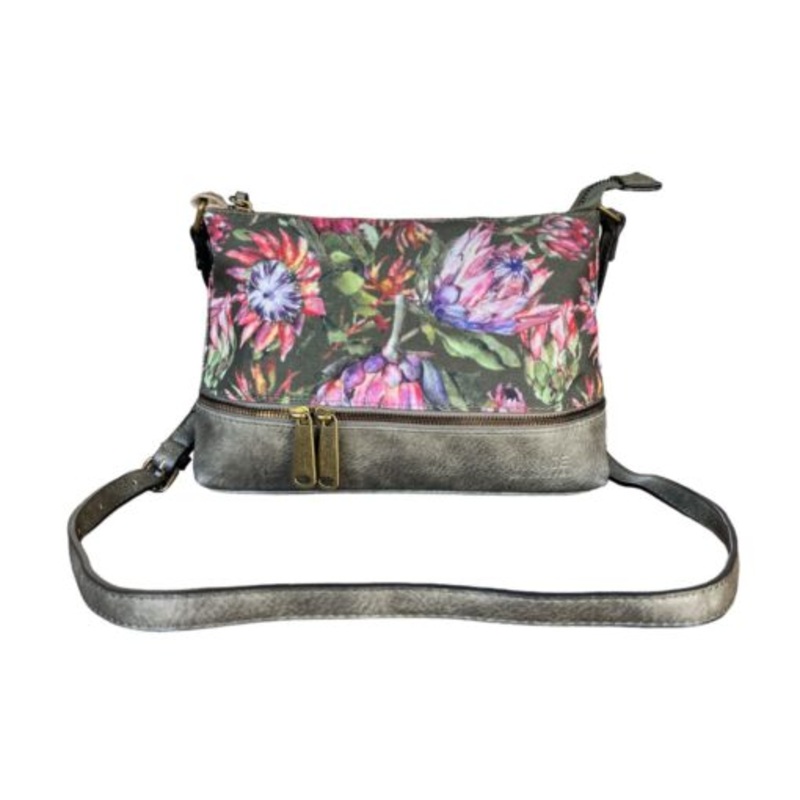 Vivace Protea Floral Crossbody Bag  Olive