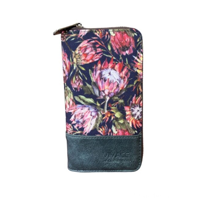 Vivace Protea Printed Canvas Wallet  Navy