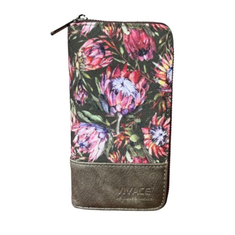 Vivace Protea Printed Canvas Wallet  Olive