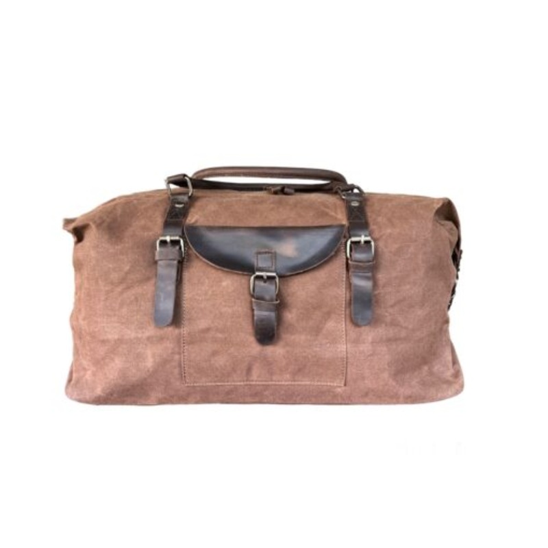 Vivace Waxed Canvas and Genuine Leather Duffel Bag  Brown