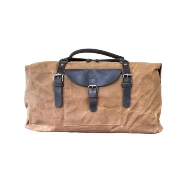 Vivace Waxed Canvas and Genuine Leather Duffel Bag  Brown Gold