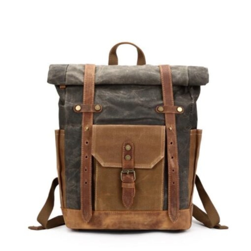 Vivace Waxed Canvas Backpack with Leather Details  Dark Brown