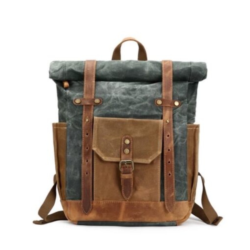Vivace Waxed Canvas Backpack with Leather Details  Green